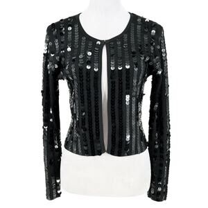 Joseph A Sweater Womens Small Black Sequins Silk Cardigan Hook Eye Festive